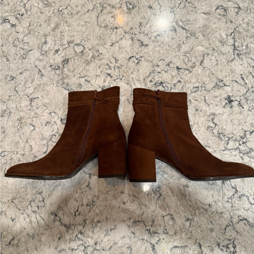 Stuart Weitzman Tazxie Block Heel Boots Walnut Brown Suede Sz 7M - Picture 14 of 15